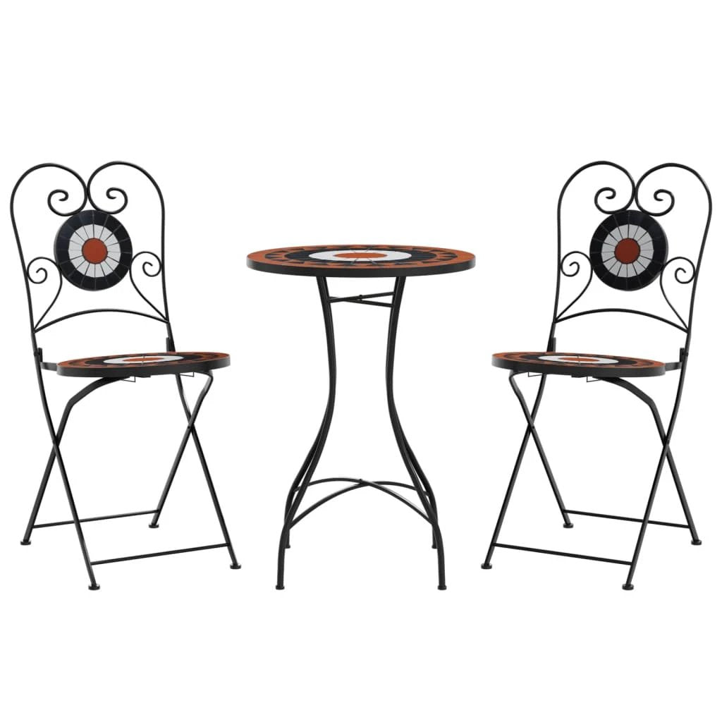 vidaXL Mosaic Bistro Set Terracotta and White Iron and Ceramic by vidaXL