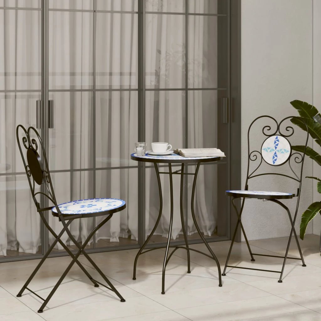 vidaXL Mosaic Bistro Set Terracotta and White Iron and Ceramic by vidaXL