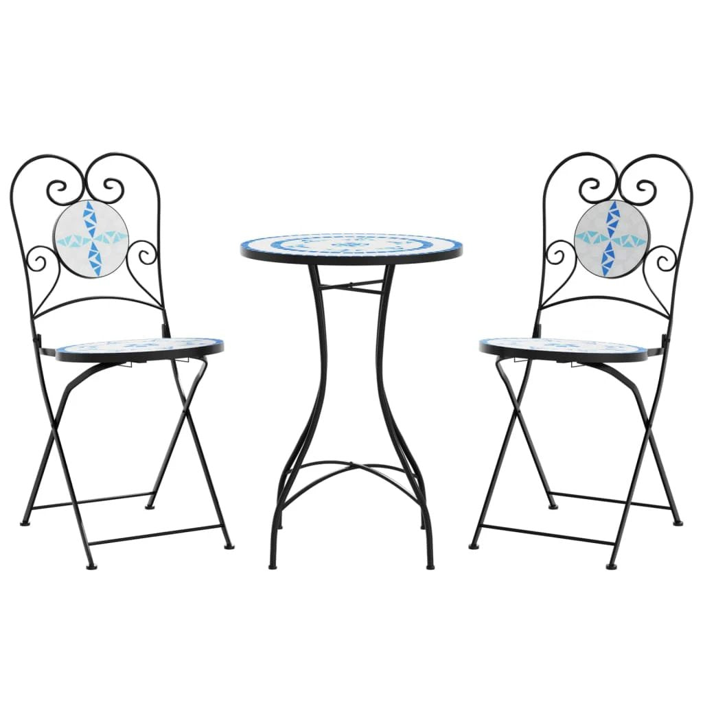 vidaXL Mosaic Bistro Set Terracotta and White Iron and Ceramic by vidaXL