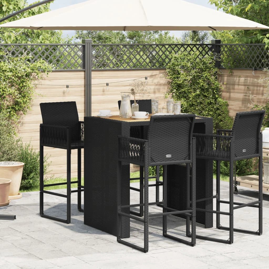 vidaXL Garden Table with Acacia Wood Top Black 105x80x110 cm Poly Rattan by vidaXL