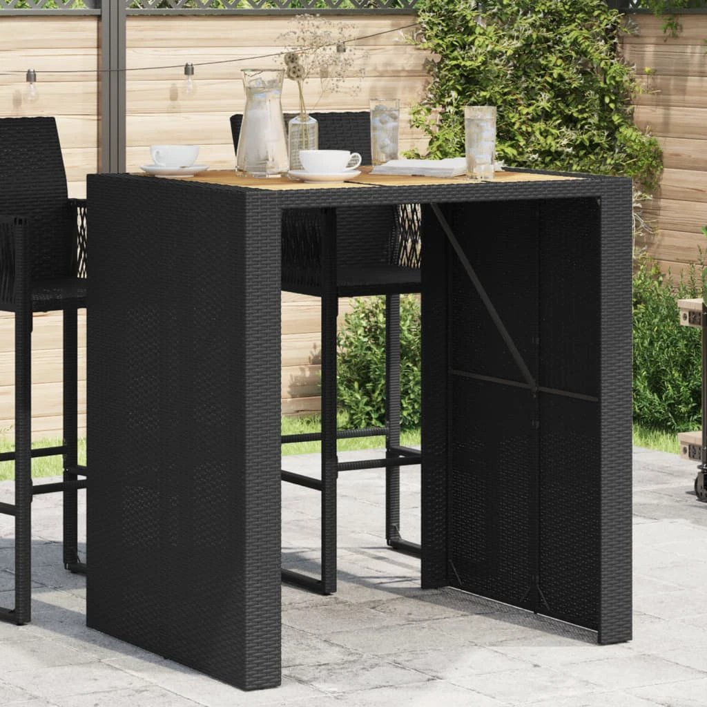 vidaXL vidaXL Garden Table with Acacia Wood Top Black 105x80x110 cm Poly Rattan - Garden Table