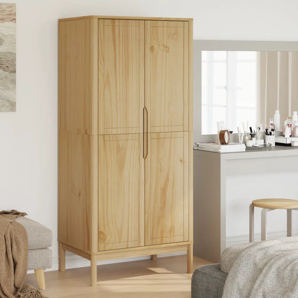 vidaXL Wardrobe FLORO Wax Brown 77x53x171 cm Solid Wood Pine by vidaXL