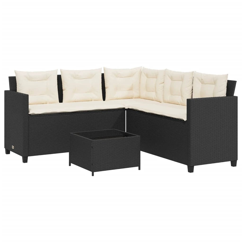 vidaXL Garden Sofa with Table and Cushions L-shaped Black Poly Rattan by vidaXL