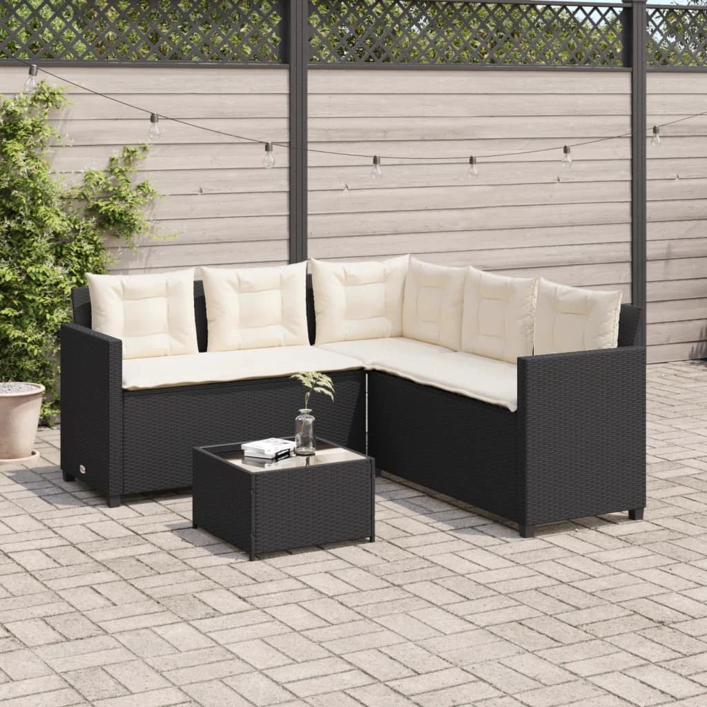vidaXL Garden Sofa with Table and Cushions L-shaped Black Poly Rattan by vidaXL