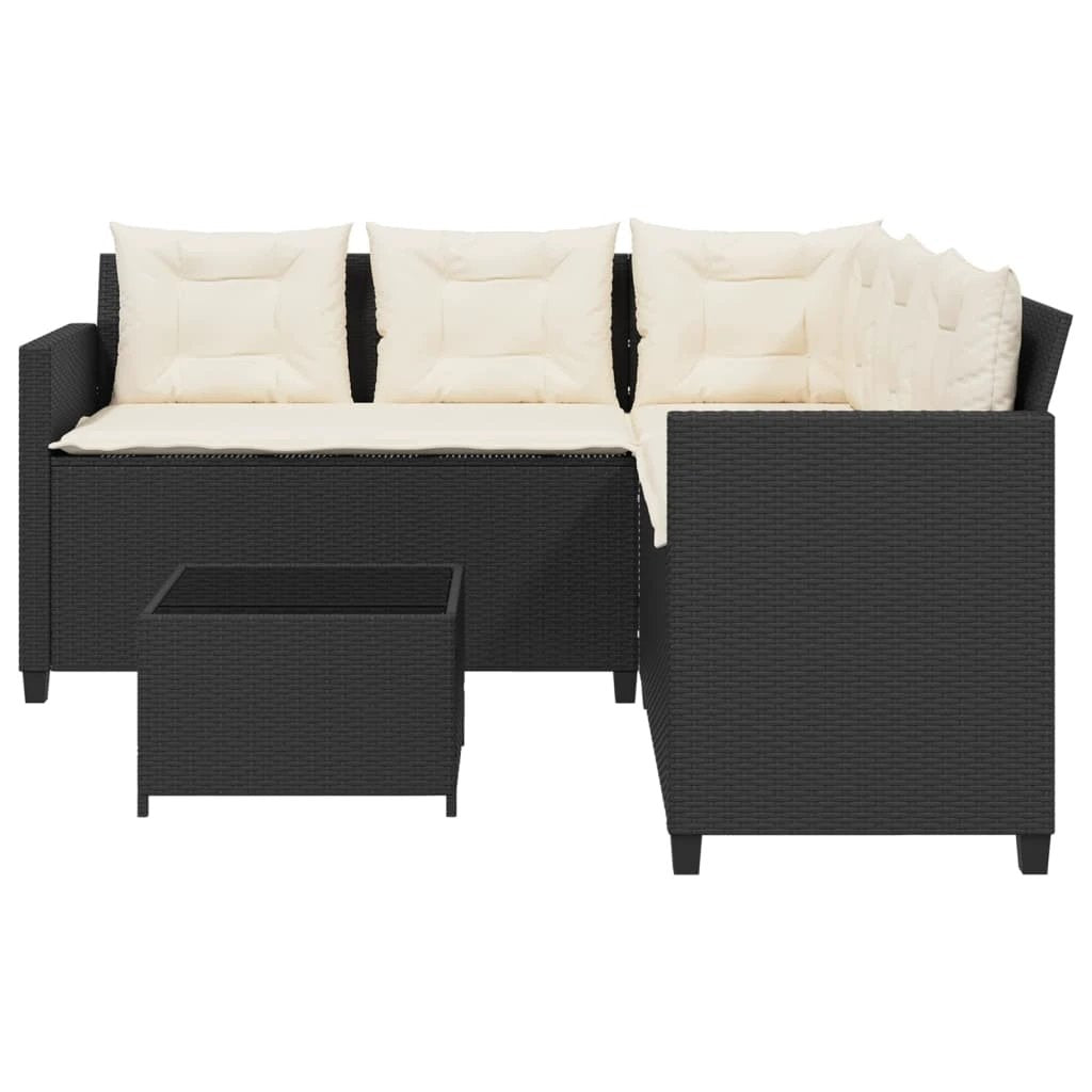 vidaXL Garden Sofa with Table and Cushions L-shaped Black Poly Rattan by vidaXL
