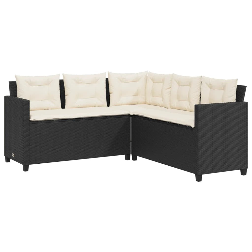 vidaXL Garden Sofa with Table and Cushions L-shaped Black Poly Rattan by vidaXL