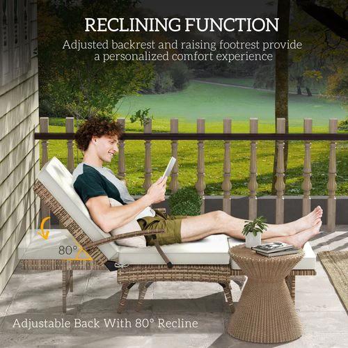 Outsunny Foldable Rattan Garden Recliner Chair with Cushion and Footrest for Outdoor Relaxation and Comfort by Outsunny
