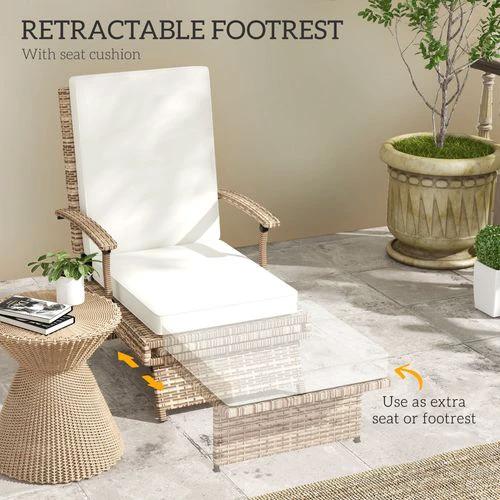 Outsunny Outsunny Foldable Rattan Garden Recliner Chair with Cushion and Footrest for Outdoor Relaxation and Comfort - Sun Lounger