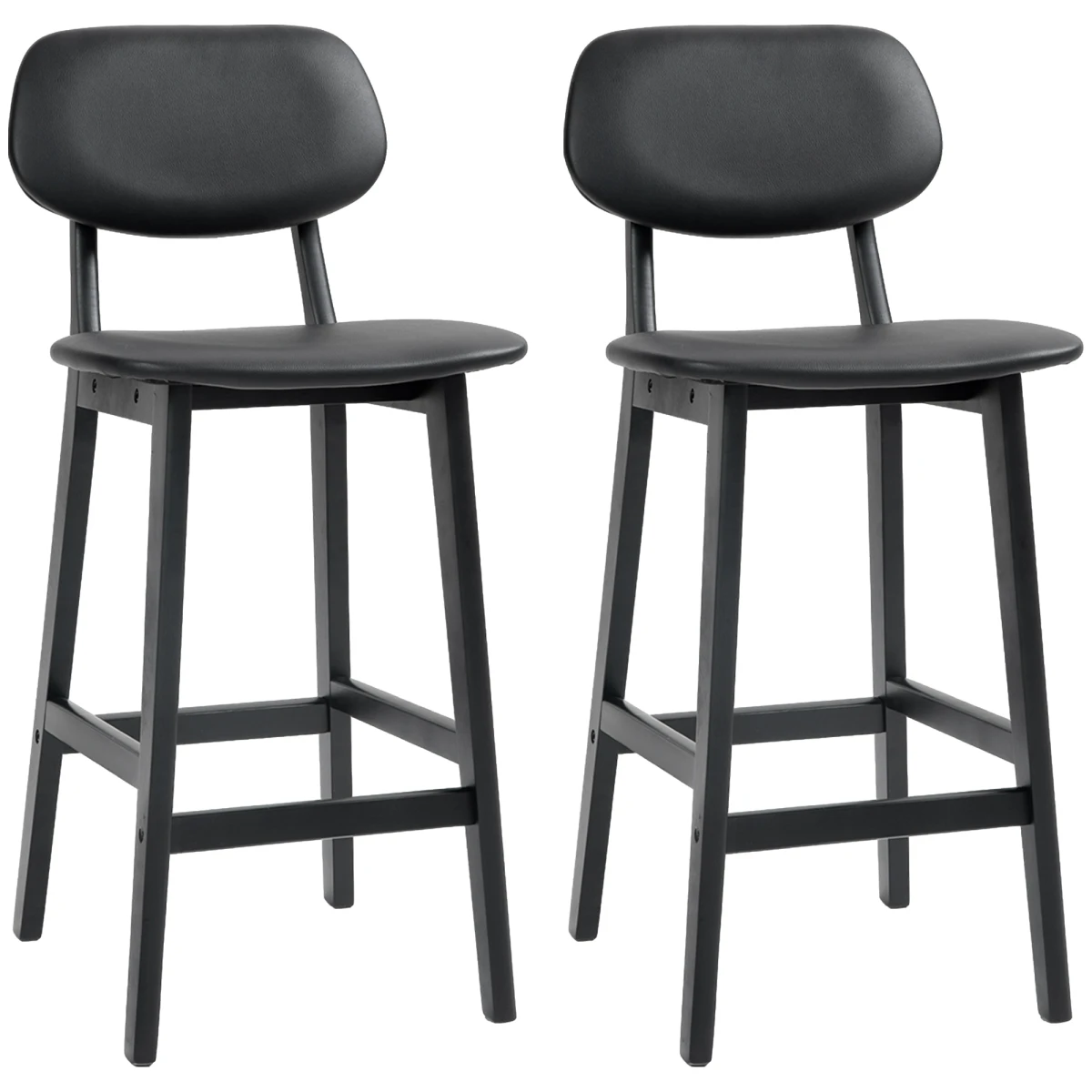 HOMCOM HOMCOM Breakfast Bar stools Set of 2 with PU Leather Cover, Wood Legs, Brown -