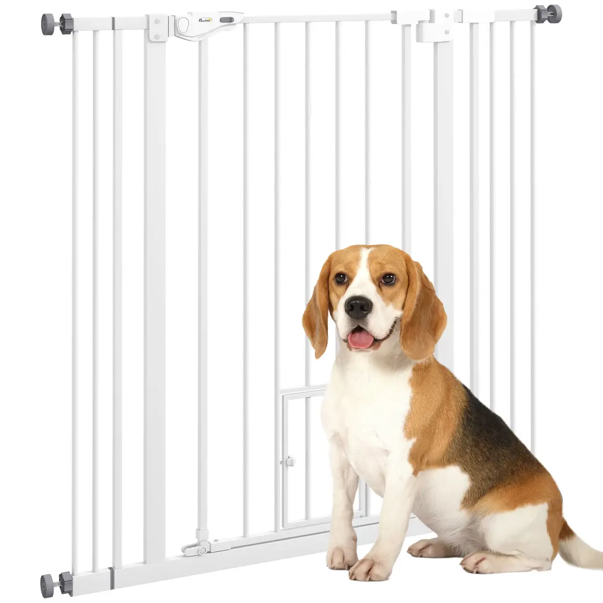 PawHut Extra Tall Dog Gate with Cat Door Auto Close for Stairs 74-101 cm Wide - Pet Gate