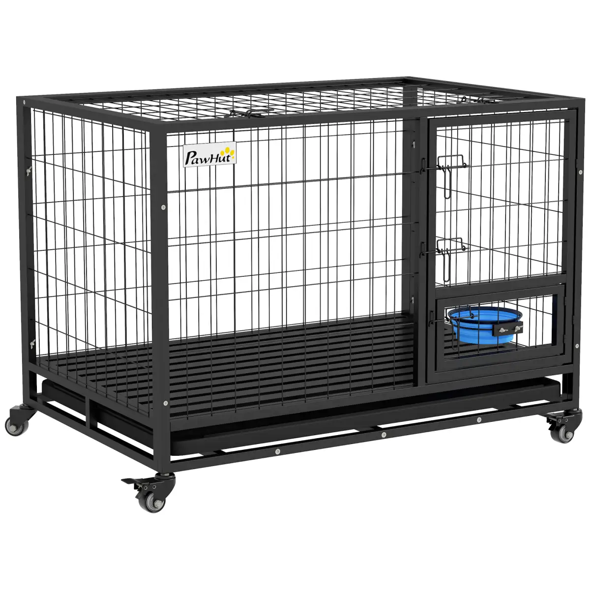 PawHut PawHut 43" Heavy Duty Dog Crate on Wheels w/ Bowl Holder, Removable Tray - Dog Crate