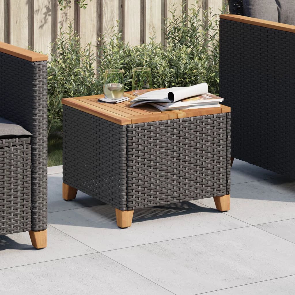 vidaXL Garden Table Black 45x45x37 cm Poly Rattan Acacia Wood by vidaXL