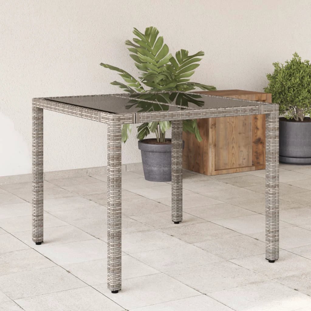 vidaXL Garden Table with Glass Top Black 90x90x75 cm Poly Rattan by vidaXL