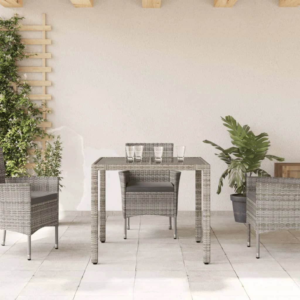 vidaXL Garden Table with Glass Top Black 90x90x75 cm Poly Rattan by vidaXL