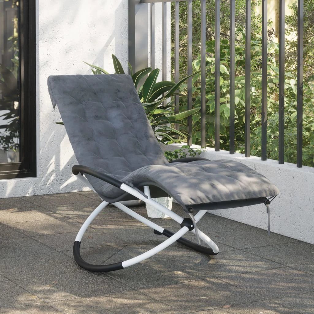 vidaXL Geometrical Sun Lounger with Cushion Black and Grey Steel by vidaXL