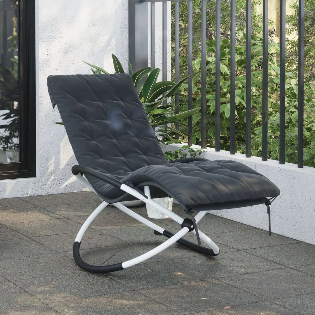 vidaXL Geometrical Sun Lounger with Cushion Black and Grey Steel by vidaXL