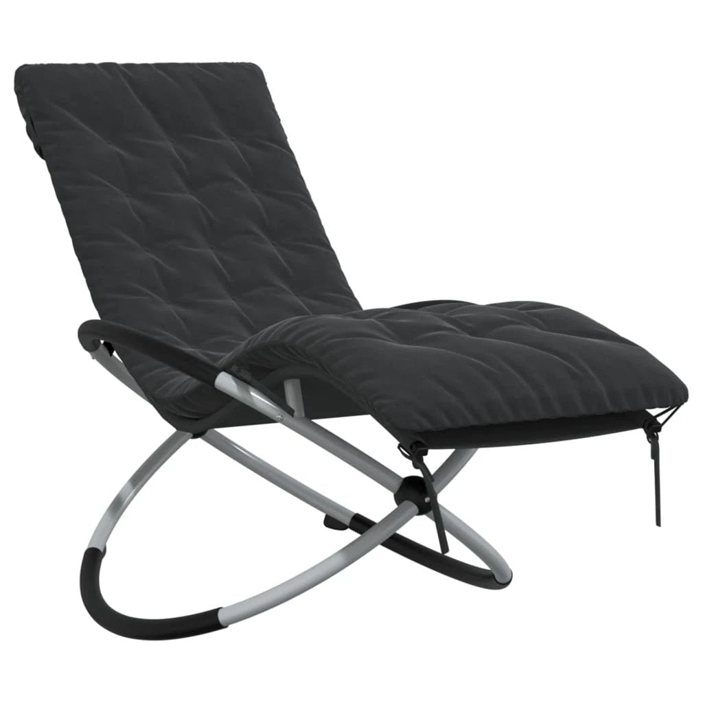 vidaXL Geometrical Sun Lounger with Cushion Black and Grey Steel by vidaXL