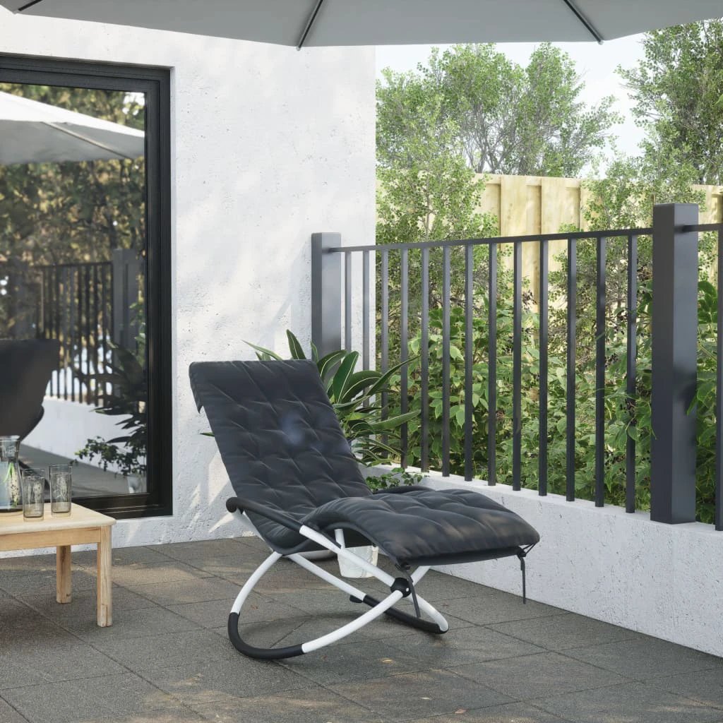 vidaXL Geometrical Sun Lounger with Cushion Black and Grey Steel by vidaXL