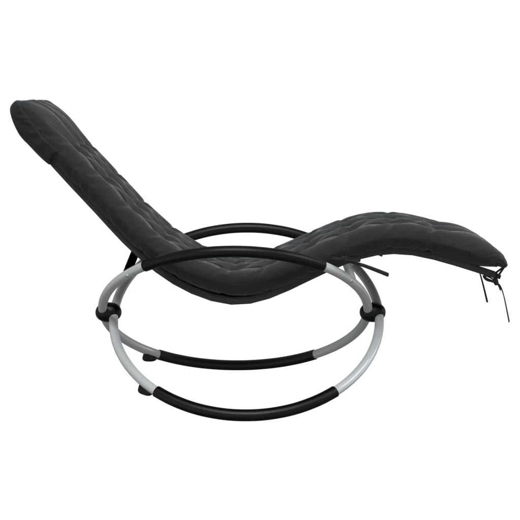 vidaXL Geometrical Sun Lounger with Cushion Black and Grey Steel by vidaXL