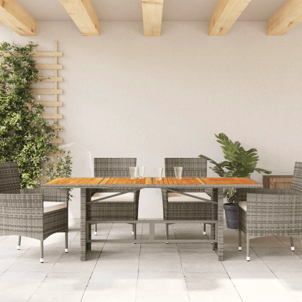 vidaXL vidaXL Garden Table with Acacia Wood Top Grey 190x80x75 cm Poly Rattan - Garden Table