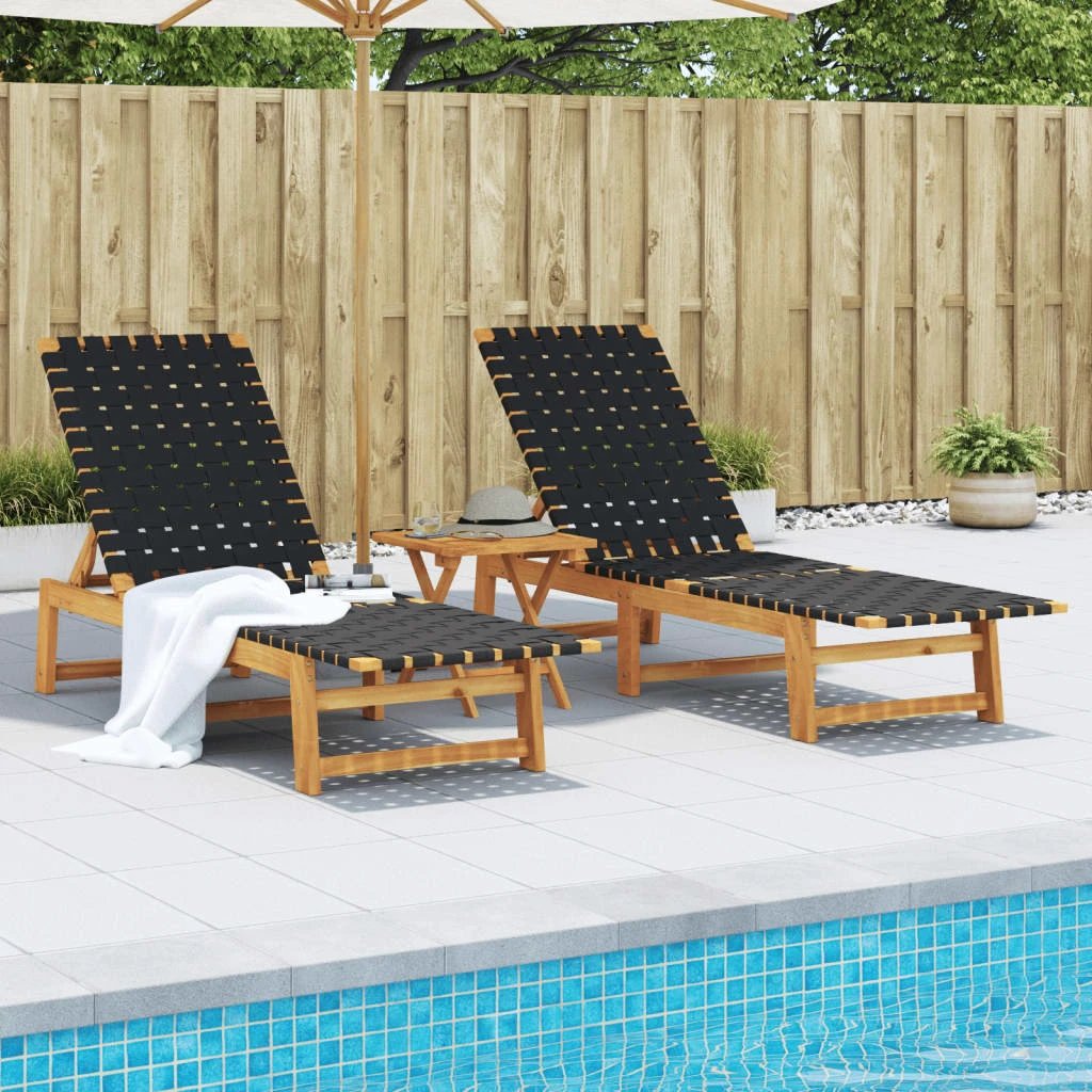 vidaXL Sun Lounger Black Solid Wood Acacia and Fabric by vidaXL