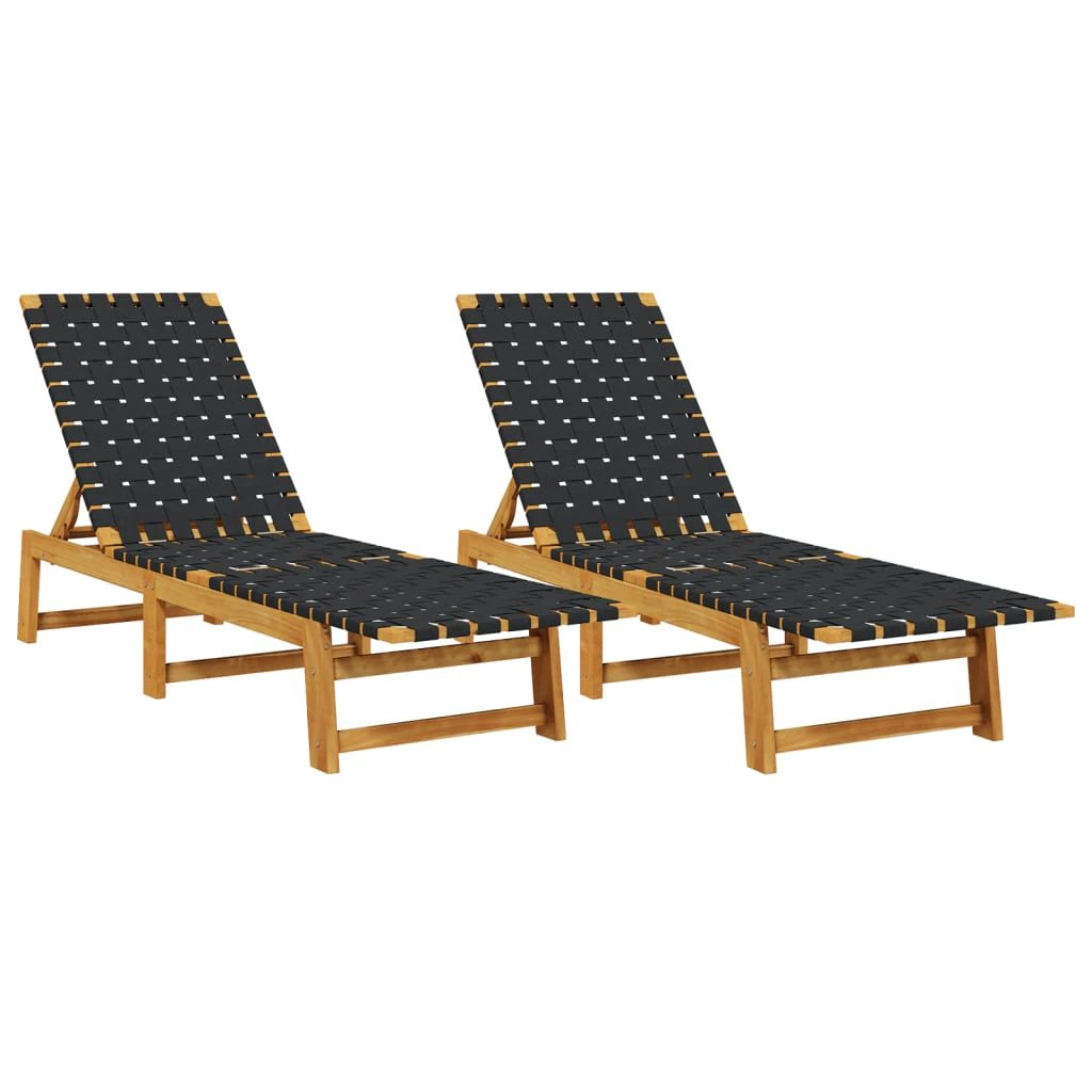 vidaXL Sun Lounger Black Solid Wood Acacia and Fabric by vidaXL