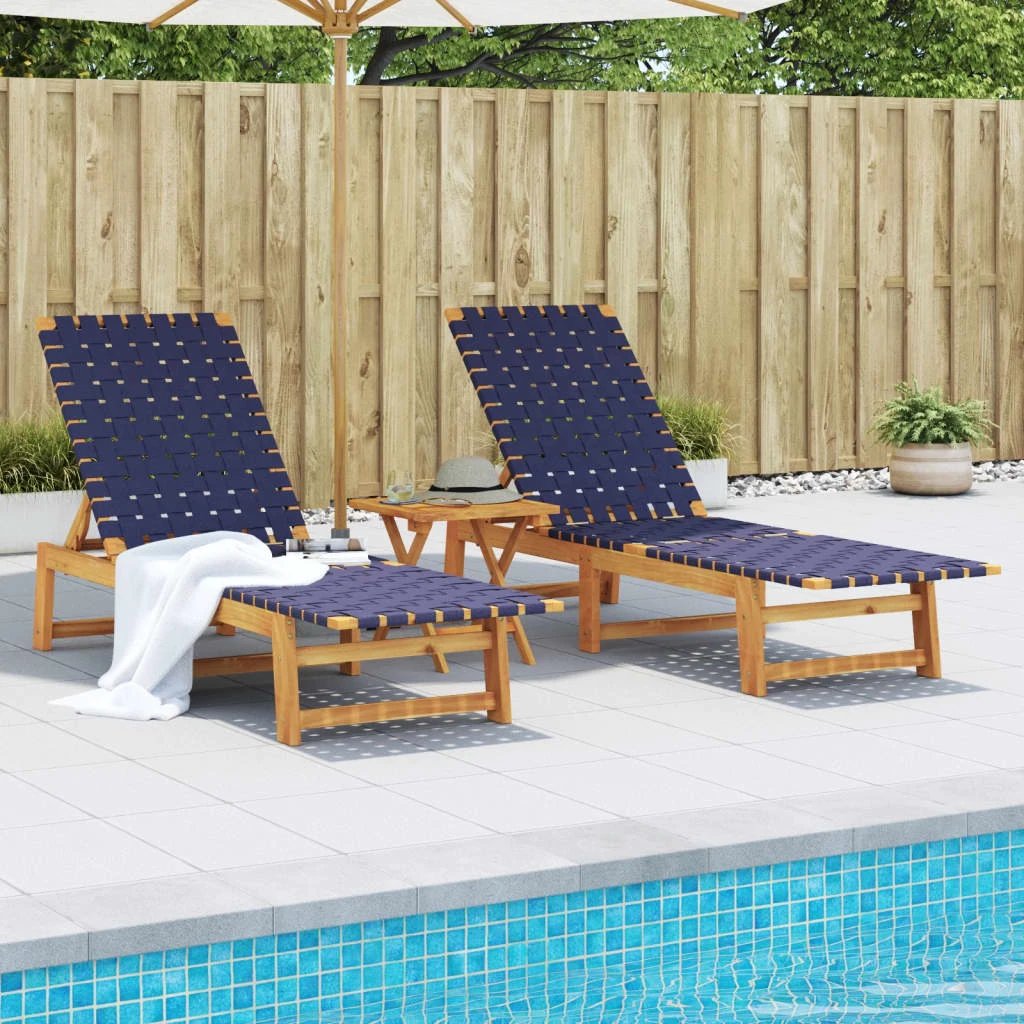 vidaXL vidaXL Sun Lounger Black Solid Wood Acacia and Fabric - Sun Lounger