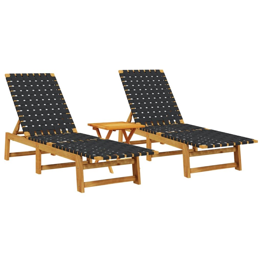 vidaXL Sun Lounger Black Solid Wood Acacia and Fabric by vidaXL