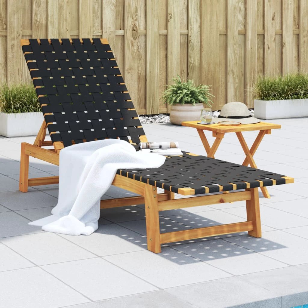 vidaXL Sun Lounger Black Solid Wood Acacia and Fabric by vidaXL