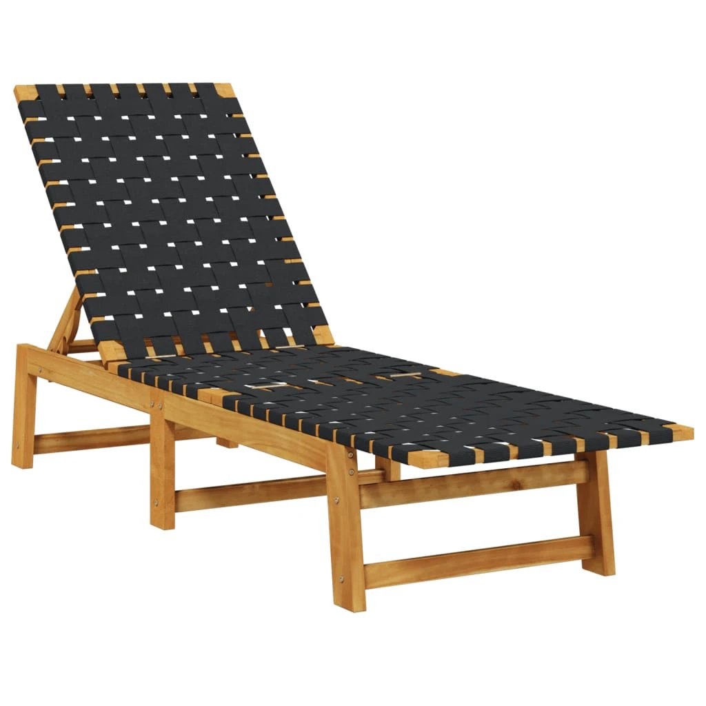 vidaXL Sun Lounger Black Solid Wood Acacia and Fabric by vidaXL