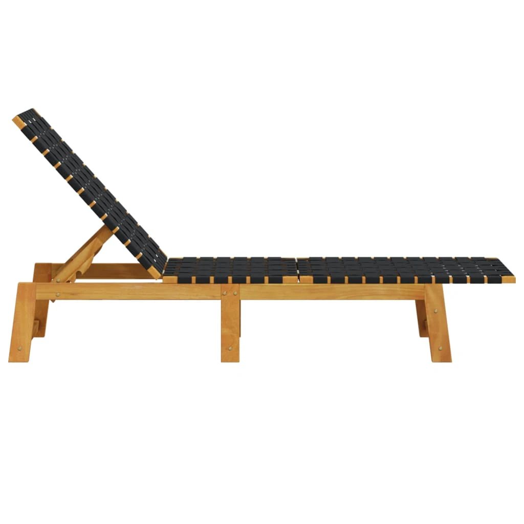 vidaXL Sun Lounger Black Solid Wood Acacia and Fabric by vidaXL