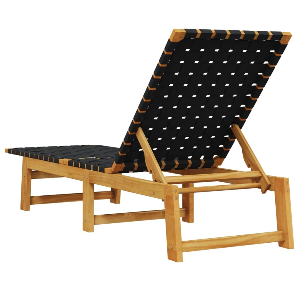 vidaXL Sun Lounger Black Solid Wood Acacia and Fabric by vidaXL
