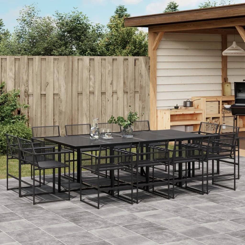 VidaXL 9 Piece Garden Dining Set Black Poly Rattan Outdoor by vidaXL