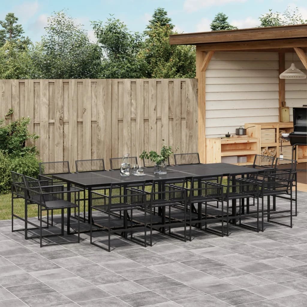 VidaXL 9 Piece Garden Dining Set Black Poly Rattan Outdoor by vidaXL