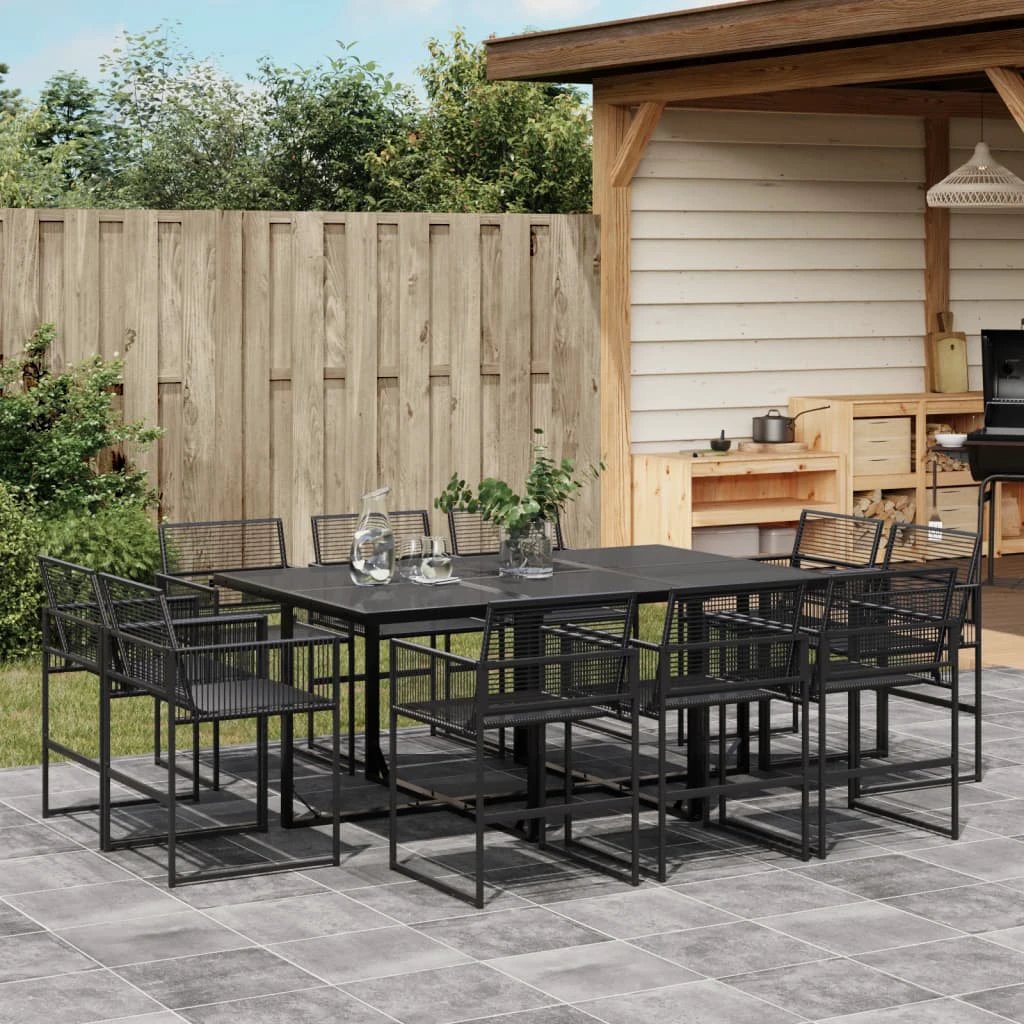 VidaXL 9 Piece Garden Dining Set Black Poly Rattan Outdoor by vidaXL