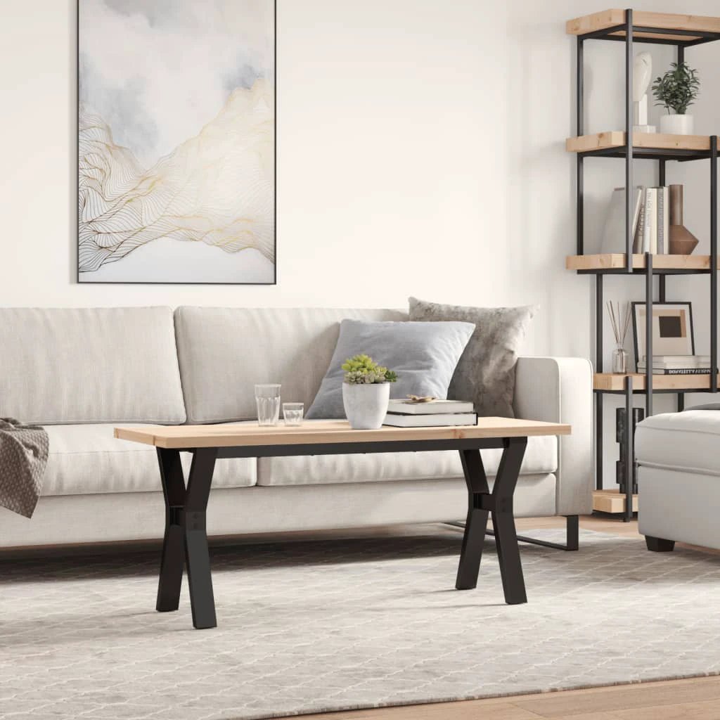 vidaXL Coffee Table 110x40x45.5 cm Y Frame Solid Pine Wood Cast Iron For Living Room by vidaXL