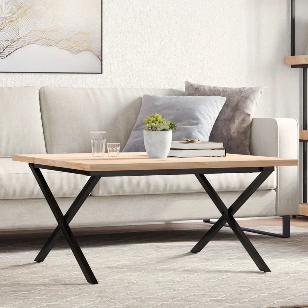 VidaXL Coffee Table 80x80x45.5 cm X Frame Solid Pine and Cast Iron Living Room Home Decor by vidaXL