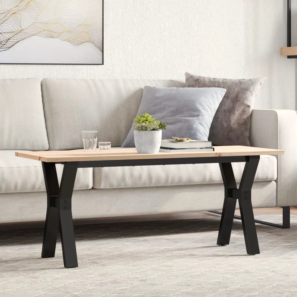 vidaXL VidaXL Coffee Table Y Frame 110x40x45 cm Solid Pine Wood And Cast Iron Rustic Industrial Living Room - Coffee Table