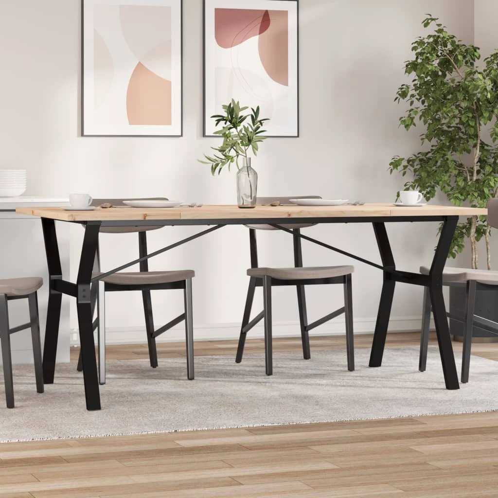 VidaXL Dining Table 180x90x75.5 cm Solid Pine and Cast Iron Y Frame For Family Dining by vidaXL
