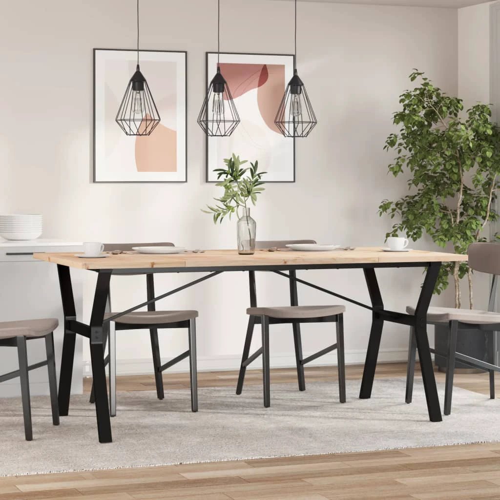 VidaXL Dining Table 180x90x75.5 cm Solid Pine and Cast Iron Y Frame For Family Dining by vidaXL