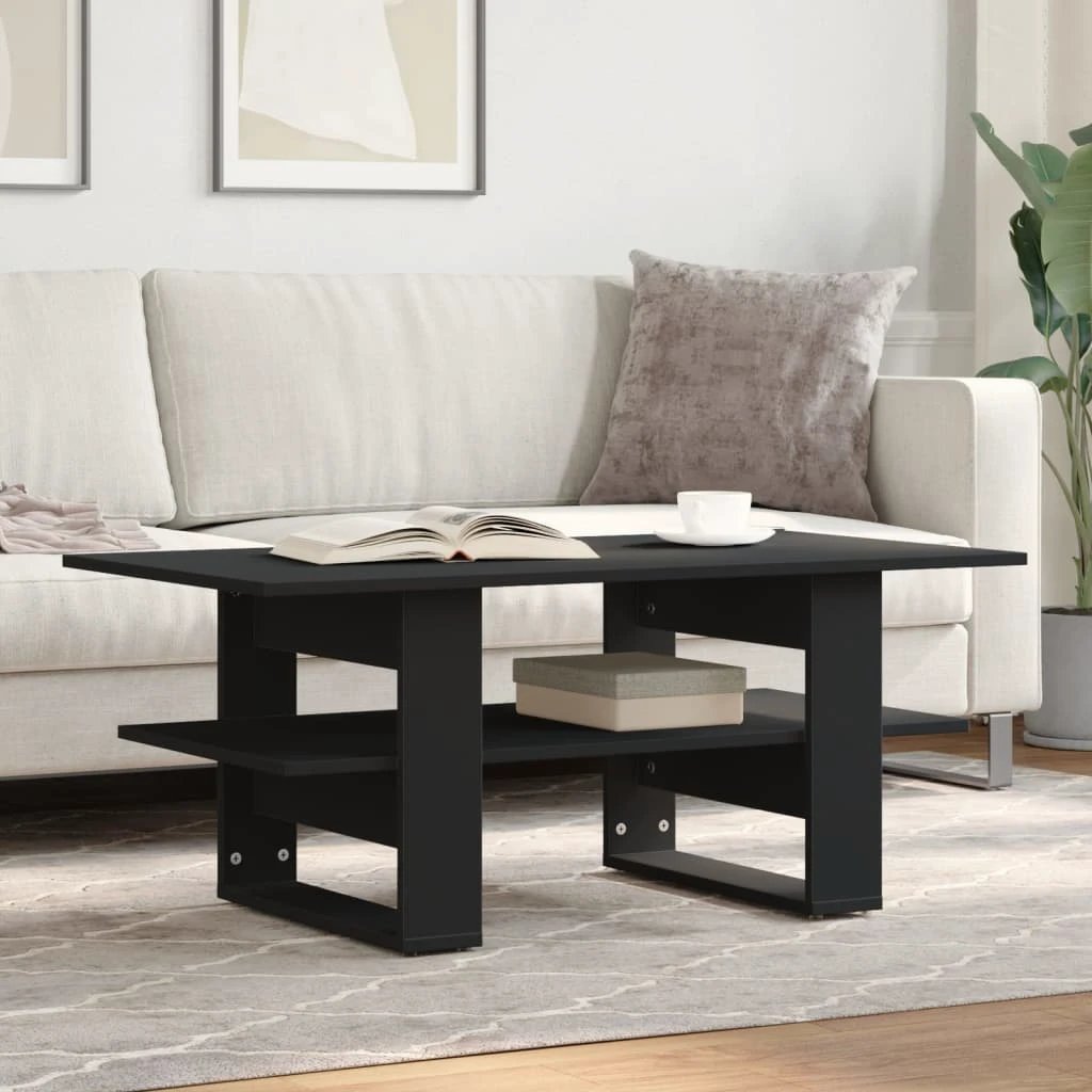 vidaXL VidaXL Black Coffee Table 102x55x42 cm Engineered Wood Moisture-Resistant With Storage Shelf - Coffee Table