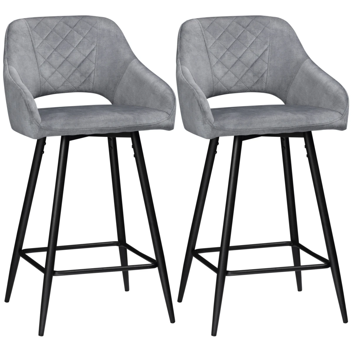 HOMCOM Bar Stools Set of 2, Velvet-Touch Fabric Counter Height Bar Chairs Pink -
