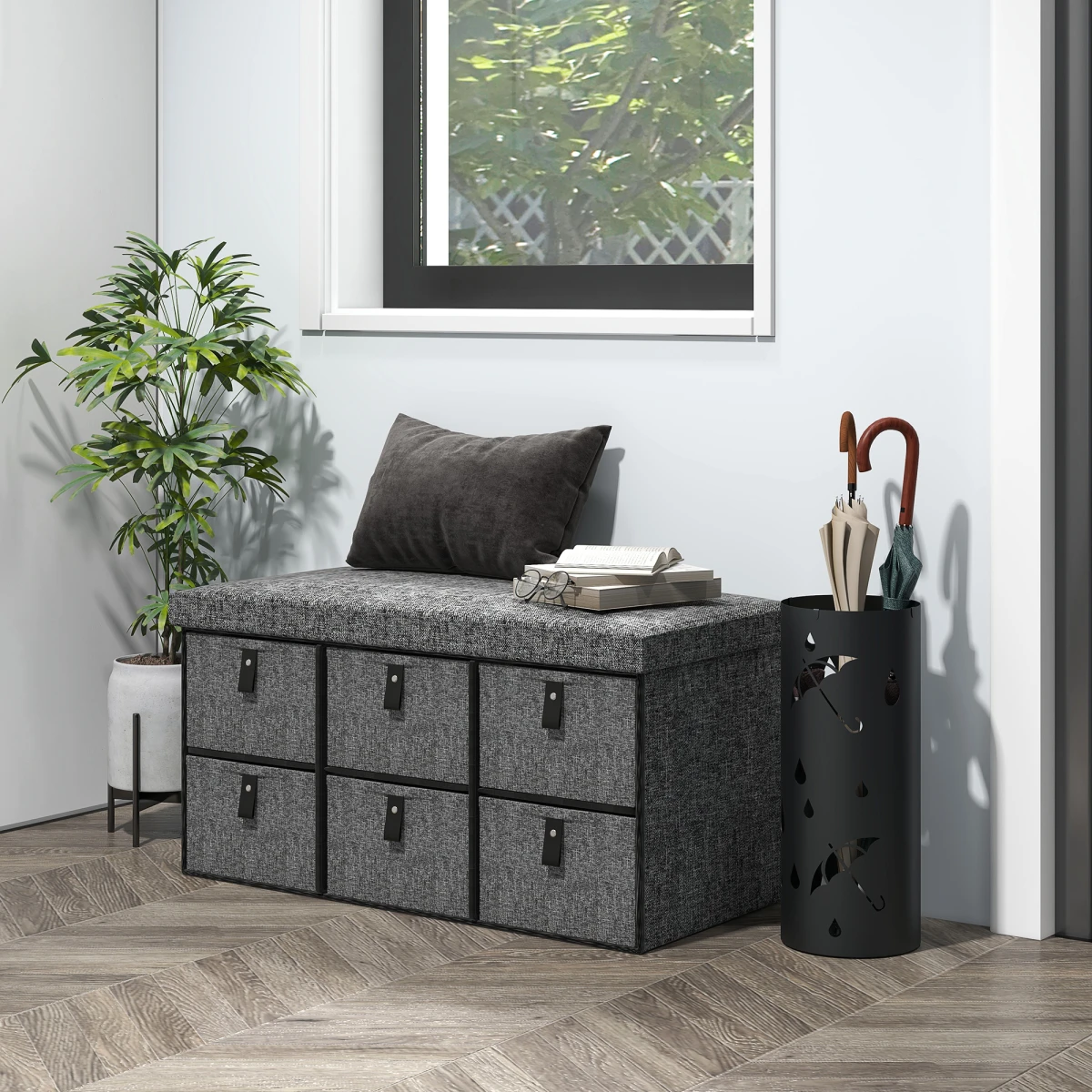 HOMCOM Shoe Bench Cushioned Seat 6 Drawers by HOMCOM