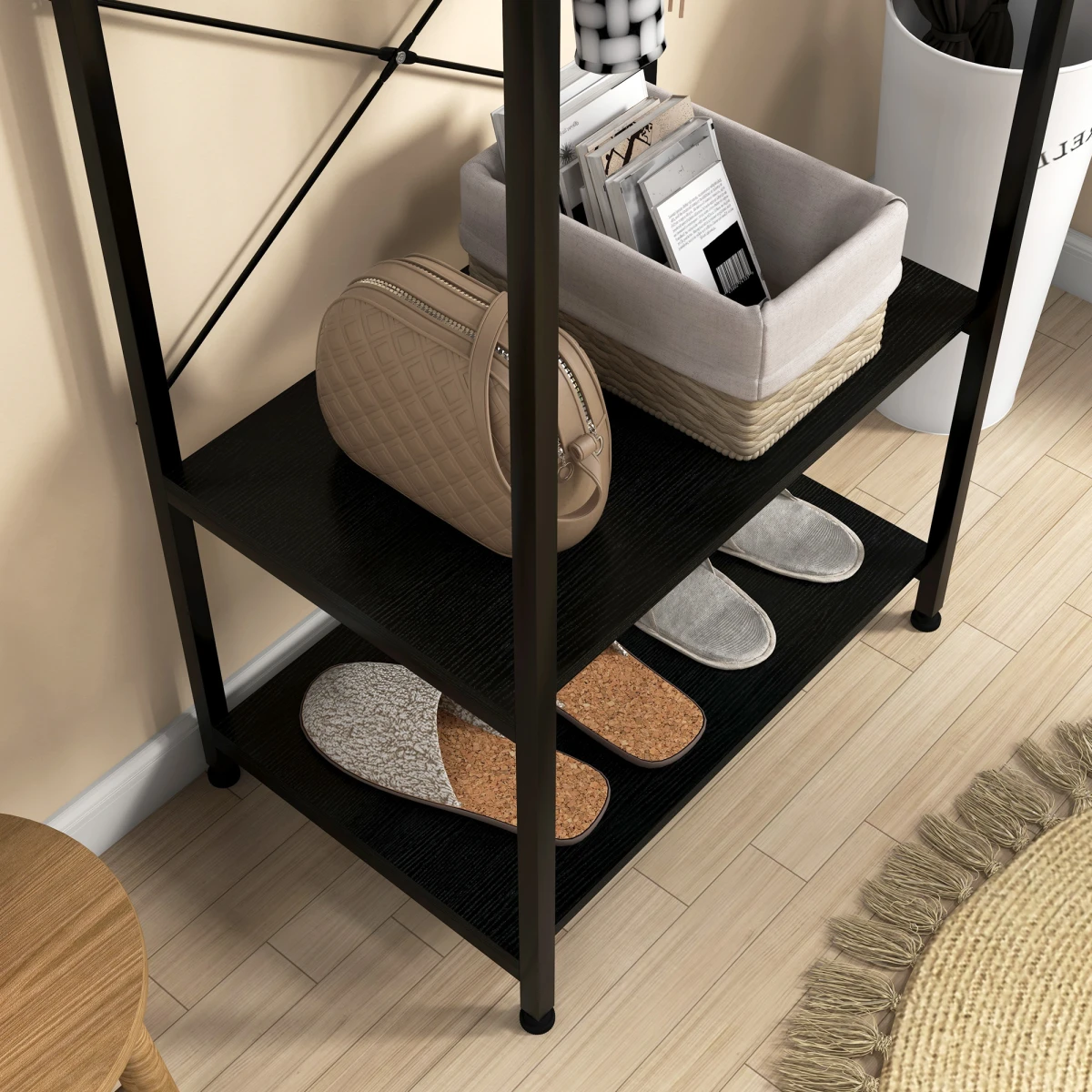 HOMCOM HOMCOM Coat Rack Tall 2 Shelves With Shoe Storage Hallway - Wardrobe