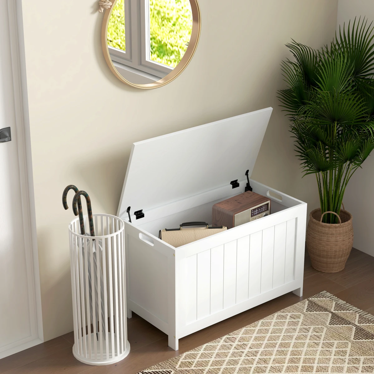 HOMCOM Storage Chest Bench Large White MDF With Two Safety Hinges For Living Room by HOMCOM
