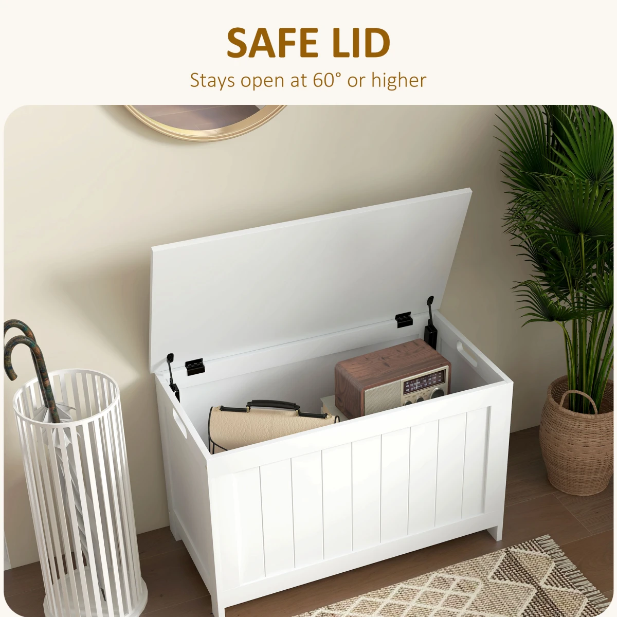 HOMCOM Storage Chest Bench Large White MDF With Two Safety Hinges For Living Room by HOMCOM