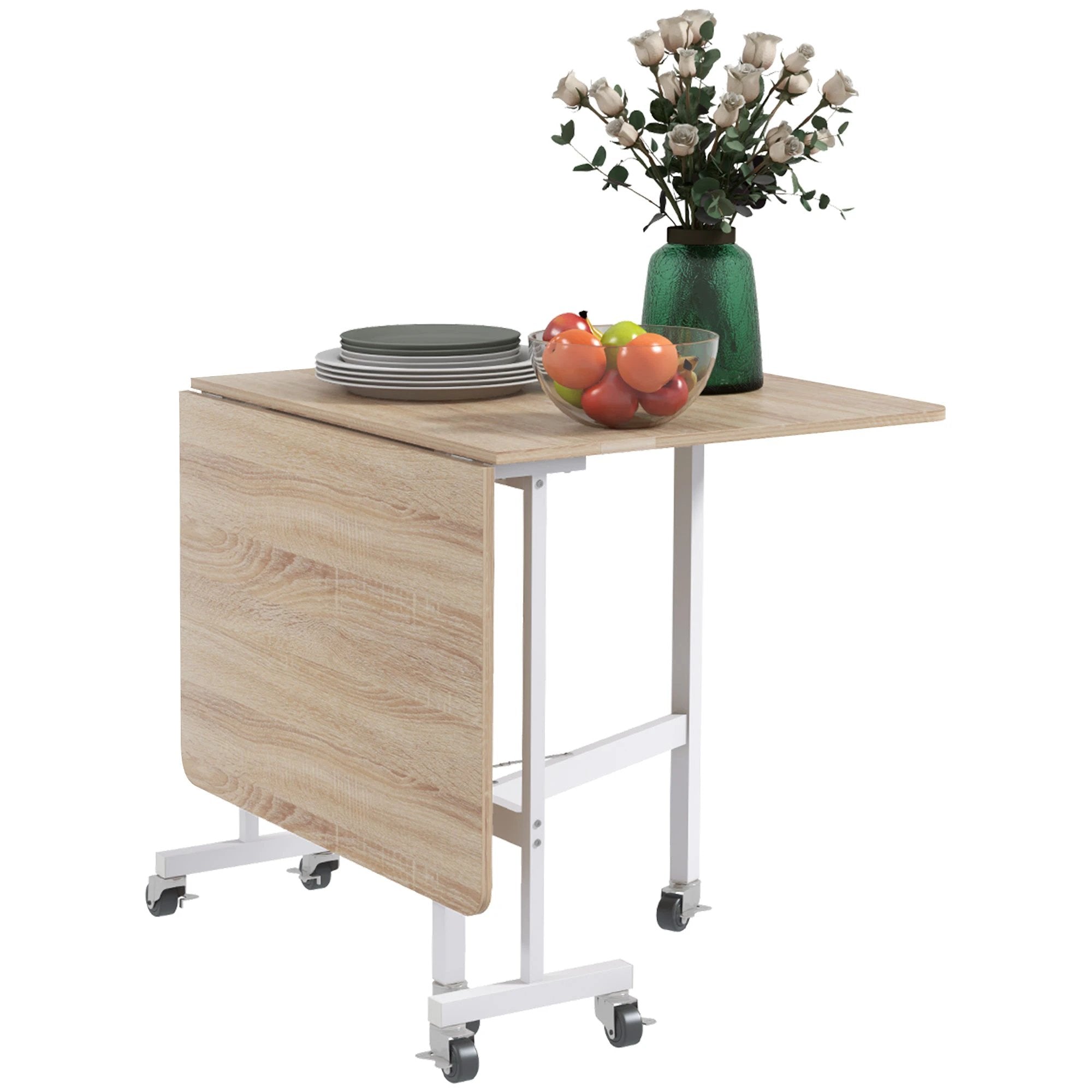 HOMCOM Drop Leaf Table With Wheels Foldable For Small Spaces by HOMCOM