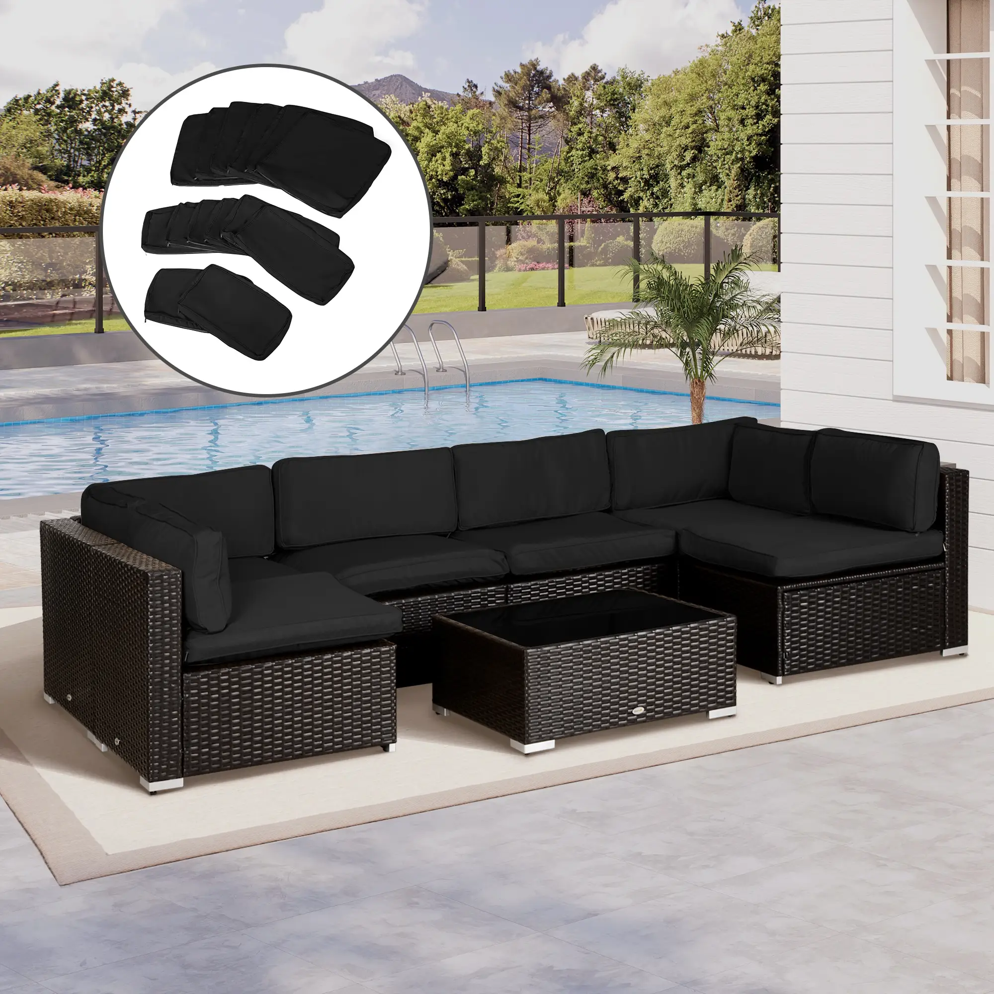 Outsunny Outsunny Garden Rattan Sofa Set Polyester Cover Replacement No Cushion Black - Cover
