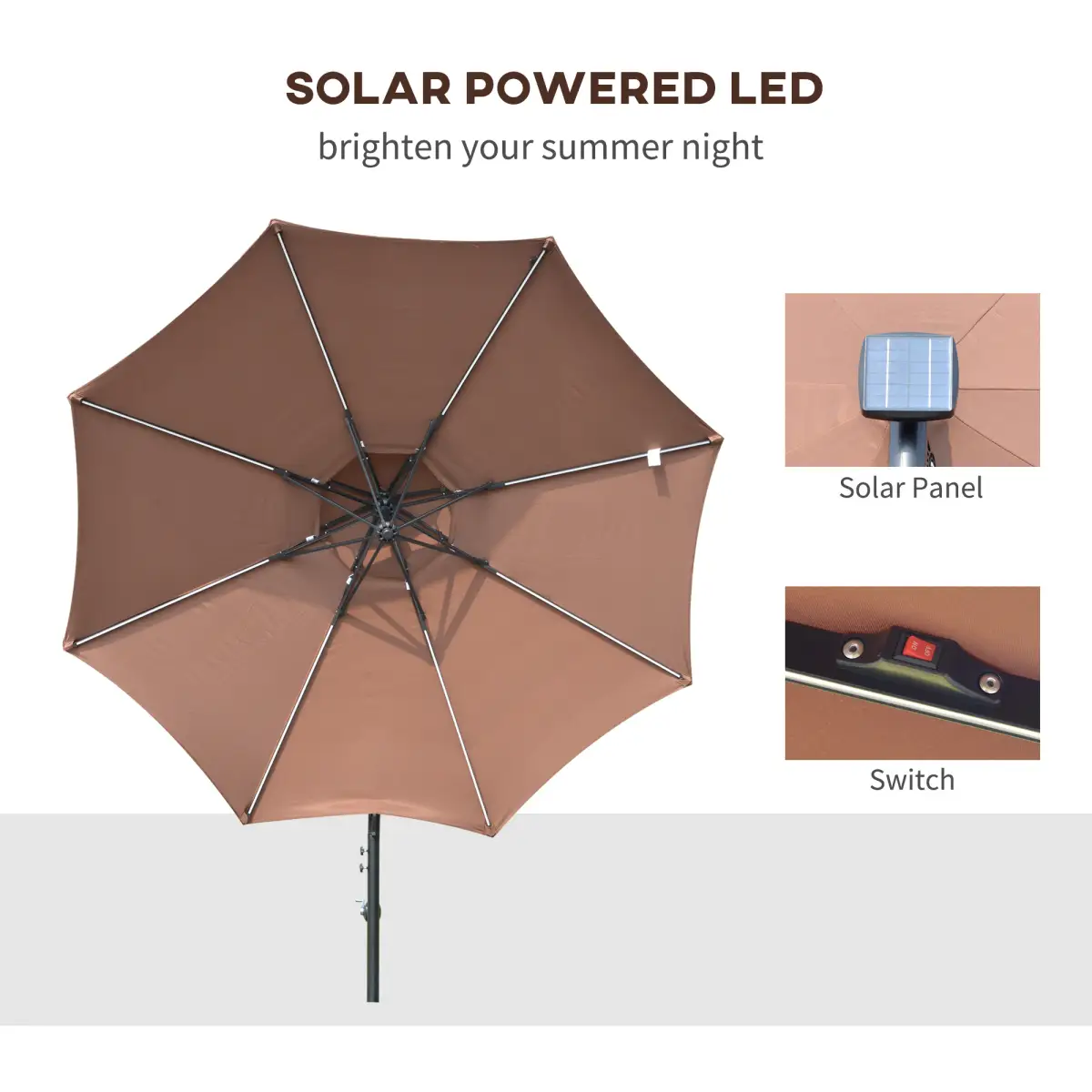 Outsunny Outsunny 3(m) Cantilever Parasol Hanging Banana Umbrella w/ lights, Light Grey - Parasol