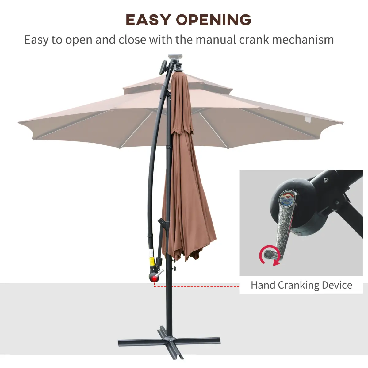 Outsunny Outsunny 3(m) Cantilever Parasol Hanging Banana Umbrella w/ lights, Light Grey - Parasol